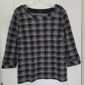 Talbots Cotton Blend Black & White Plaid Shirt